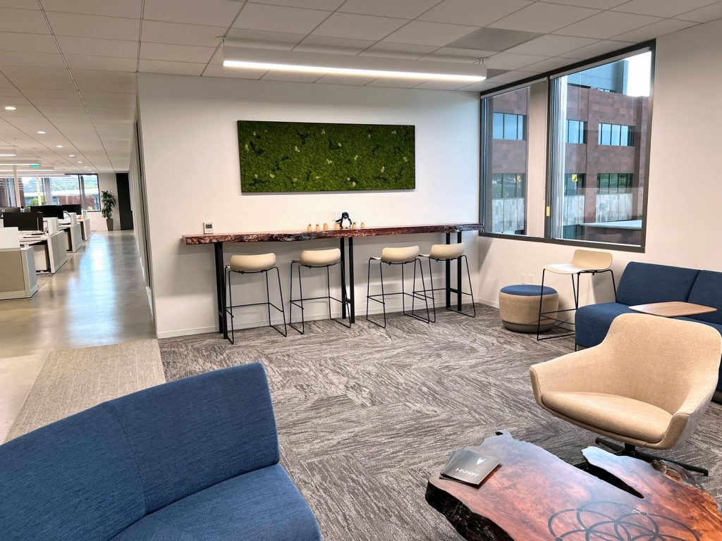 Employee lounge with moss wall