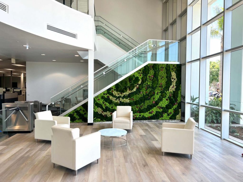Custom abstract moss wall for office lounge