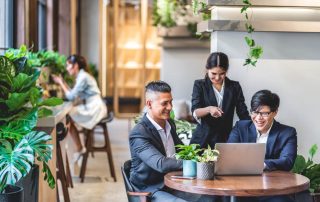 Team in office with plants - The Secret to Happy Employees and Financial Gain San Diego Plant Care Services